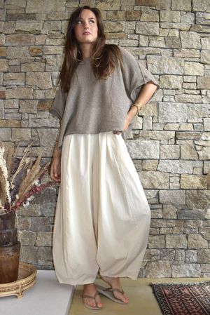 Inga Stretch Poplin Cotton Barrel Pant Panna Cotta